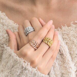 Sparkling Leaf Wrap Ring | Pave CZ in Sterling Silver